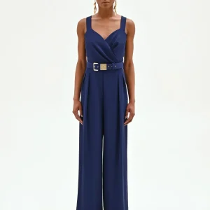 Tuta blu navy in cadi con pantalone palazzo