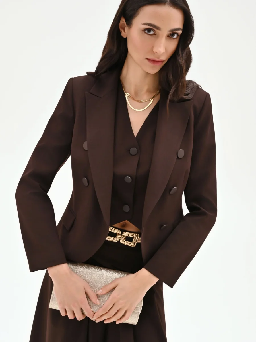 Blazer doppiopetto moro marrone con revers a lancia – Image 7
