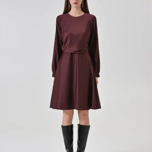 Abito a ruota in raso color cioccolato