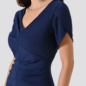 Tubino Blu con Pieghe Cucite effetto Drappeggio