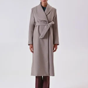 Cappotto Beige Lungo con Rever Ampio