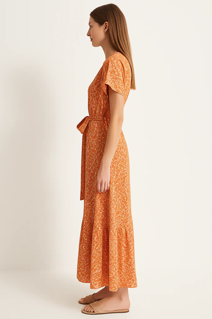 Robe Longue Fleurie Orange – Image 4