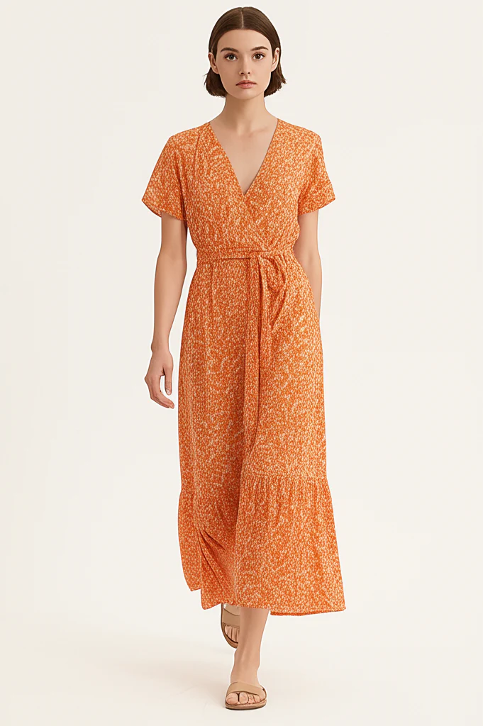 Robe Longue Fleurie Orange – Image 6