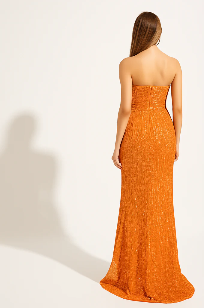 Robe De Soirée Orange Longue – Image 3