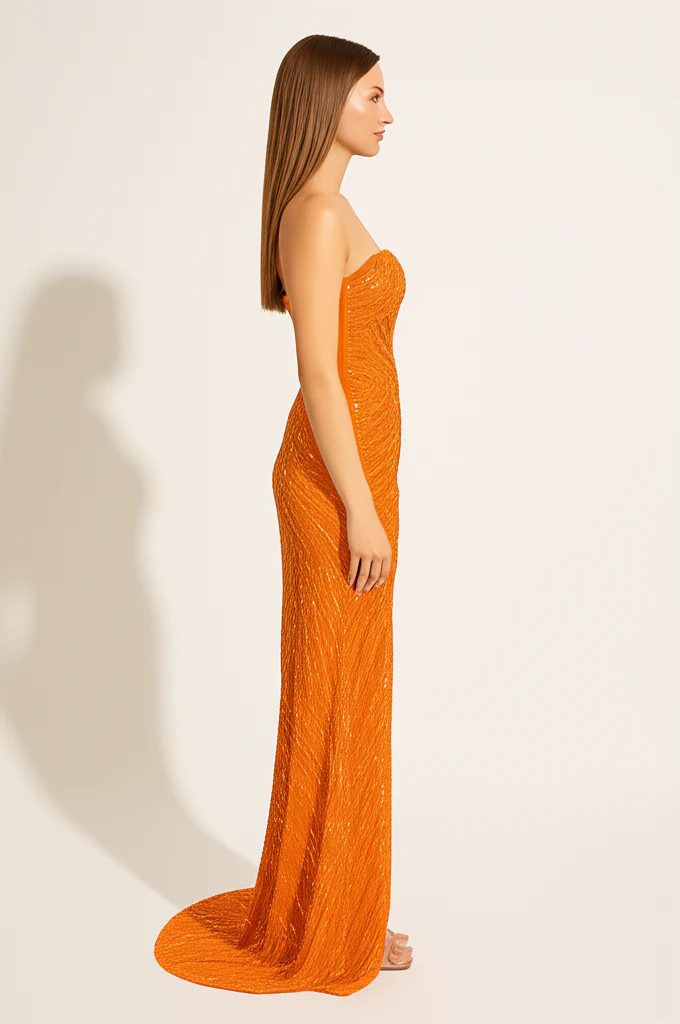 Robe De Soirée Orange Longue – Image 4