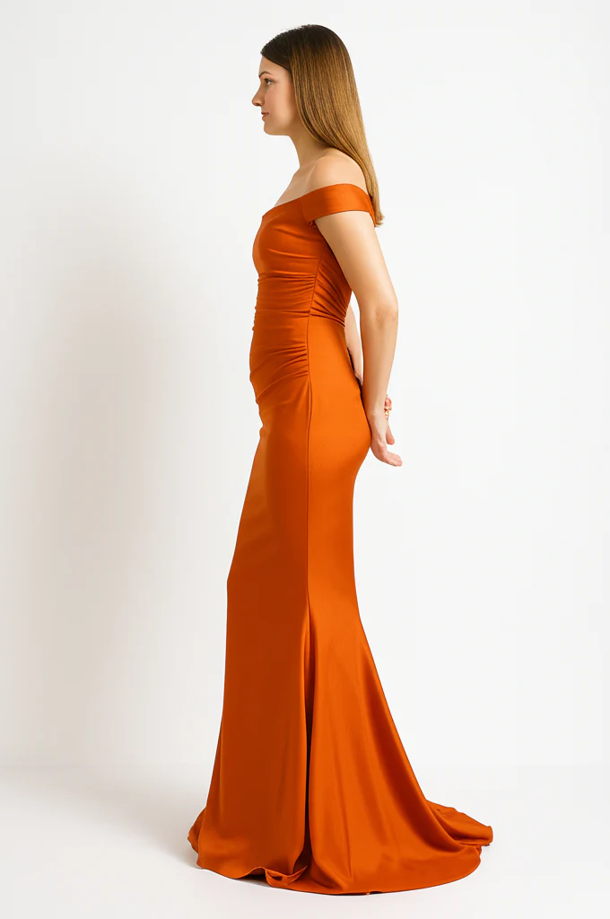 Robe Élégante Orange Satinée – Image 4