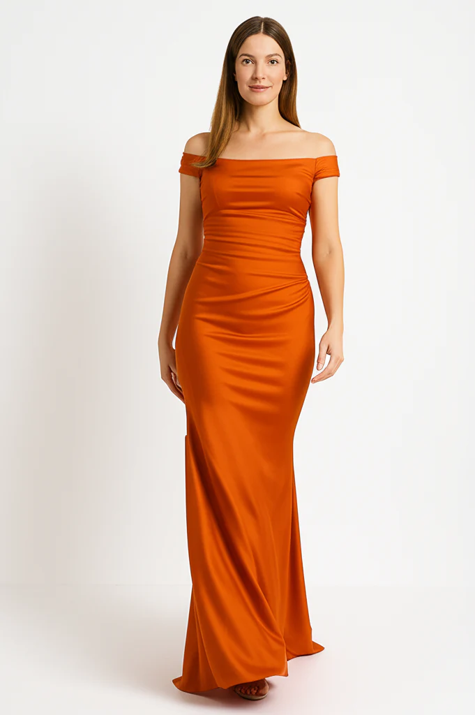Robe Élégante Orange Satinée – Image 6