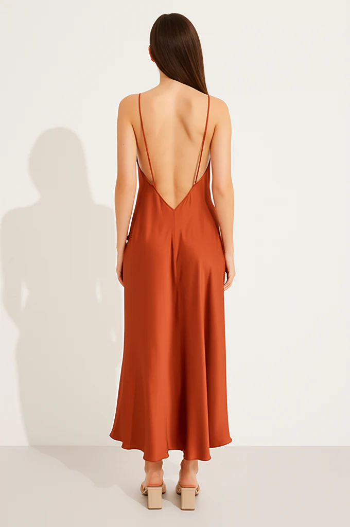 Robe Orange Satinée Longue – Image 3