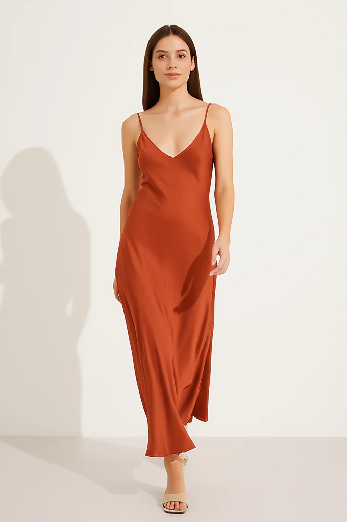 Robe Orange Satinée Longue – Image 6