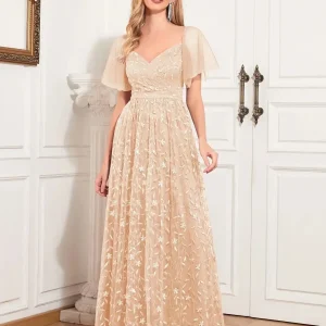 Robe De Cérémonie Longue Champagne Brodée