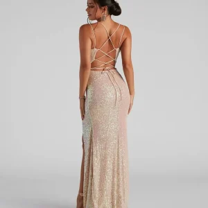 Robe Scintillante Nude À Dos Croisé