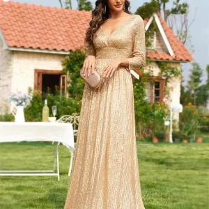 Robe Éclat Doré À Manches Longues