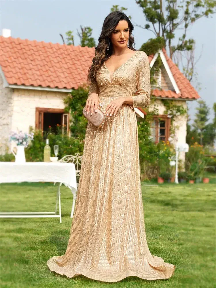 Robe Éclat Doré À Manches Longues