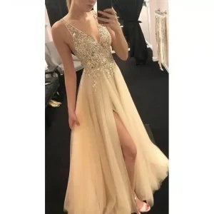 Robe De Cérémonie Longue Champagne Pailletée