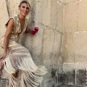 Robe Bohème Chic À Franges Champagne