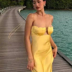 Robe Bohème Jaune Satinée