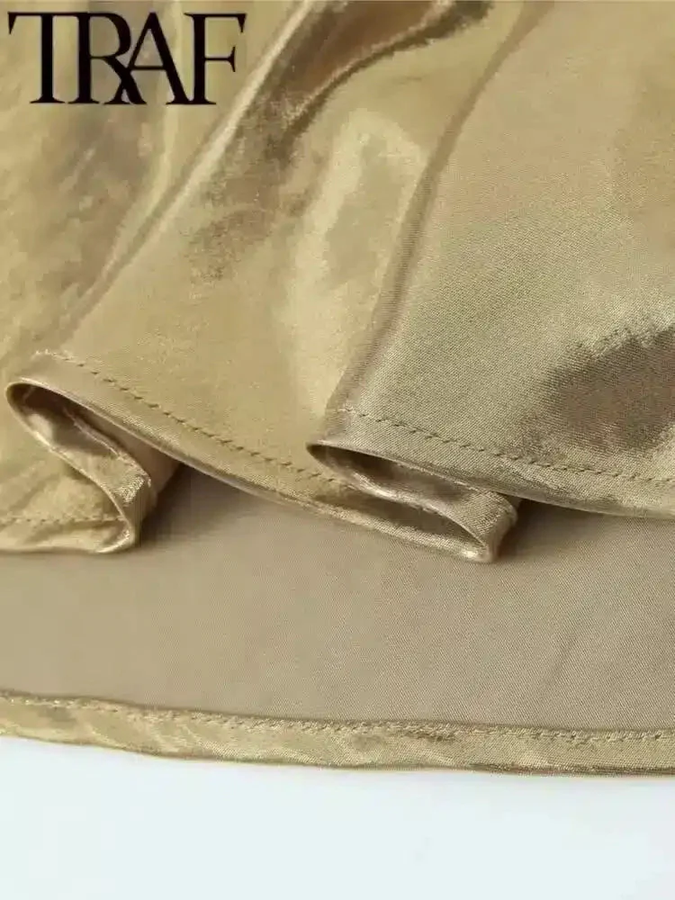 Robe Éclatante Métallique À Col Drapé – Image 2