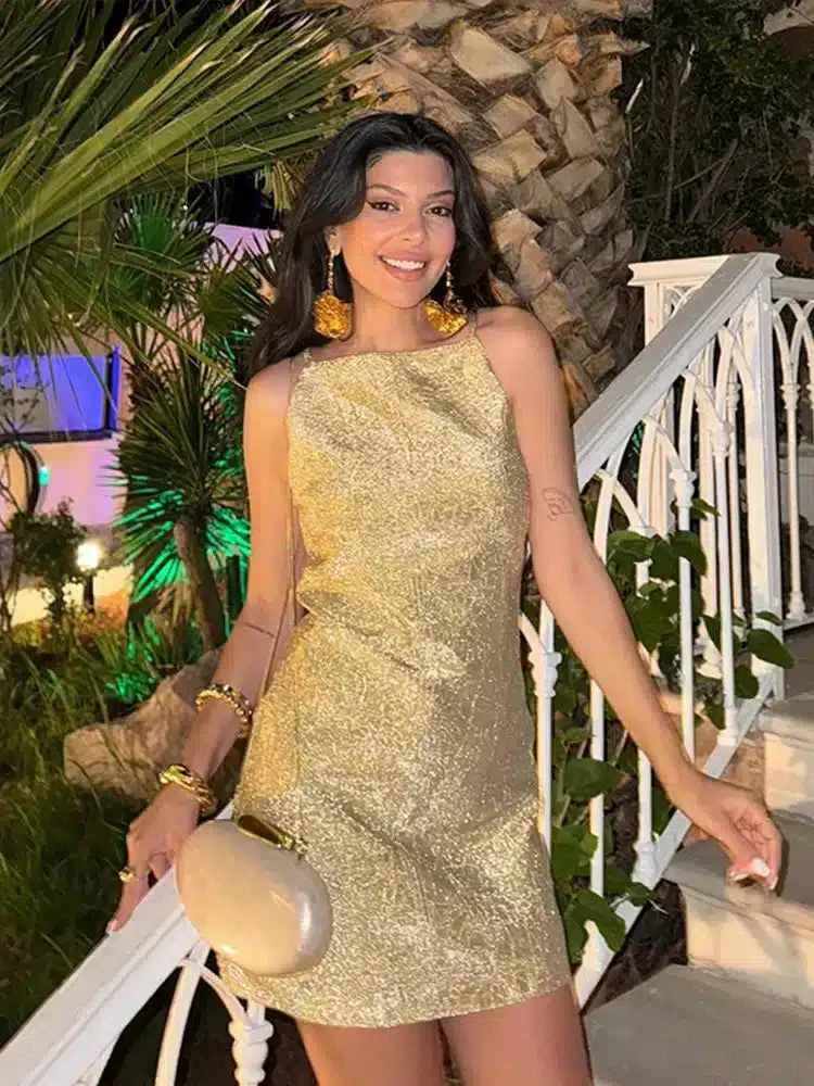 Robe Éclatante Festive Dorée – Image 2