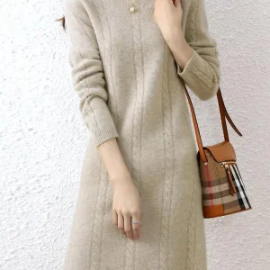 Robe beige hiver midi