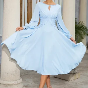 Robe Bleu Ciel à Manche Longue