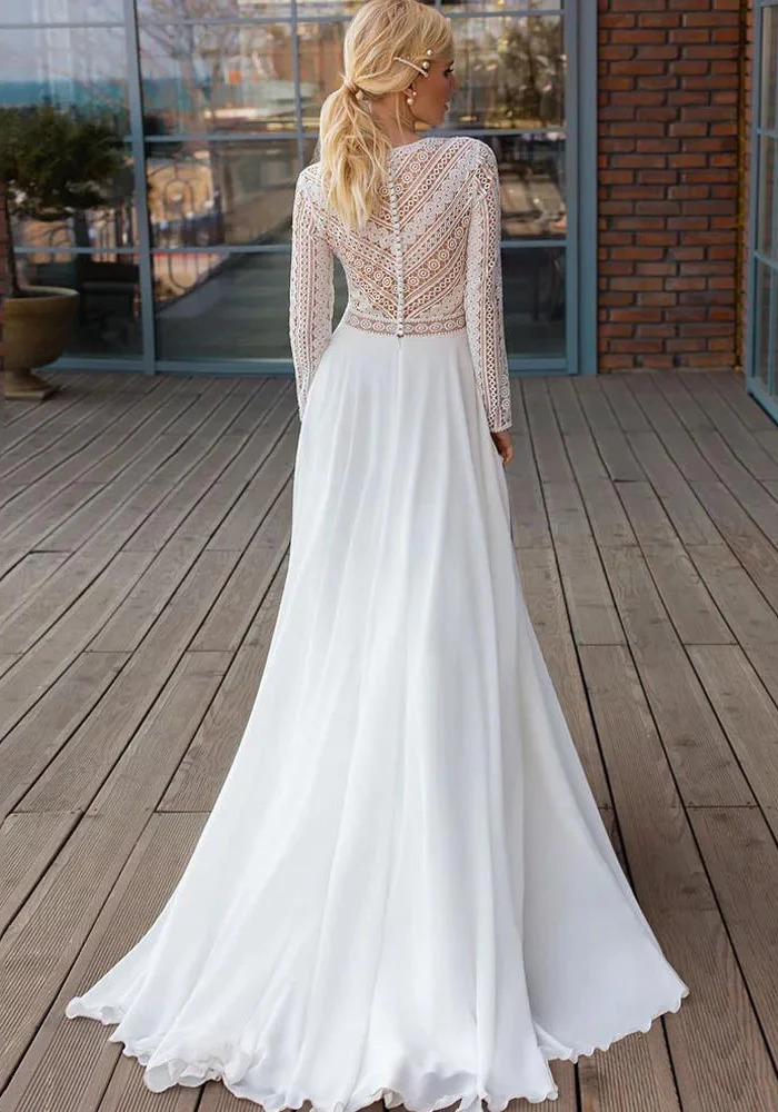 Robe de mariage civil manches longues – Image 4