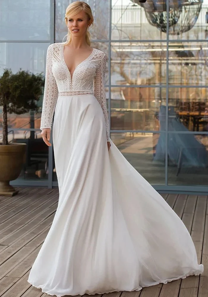 Robe de mariage civil manches longues – Image 5