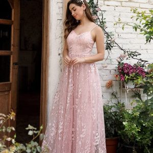 Robe Demoiselle D'Honneur Dentelle Rose