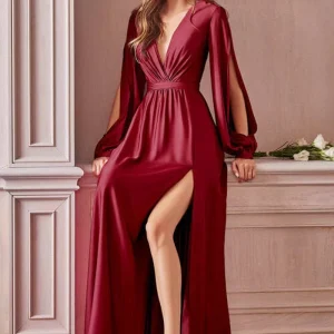 Robe Demoiselle D'Honneur Satin Manche Longue