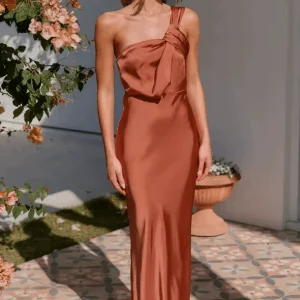 Robe Demoiselle D'Honneur Satin Marron