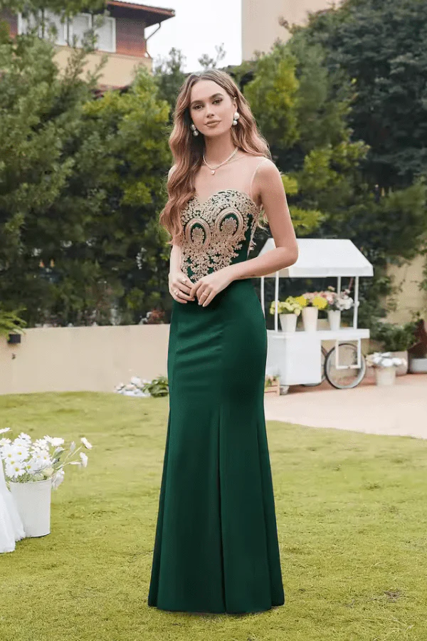 Robe Demoiselle d'Honneur Vert Foncé – Image 2