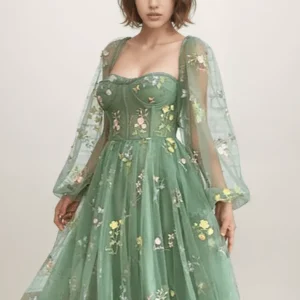 Robe Dentelle Vert Sauge