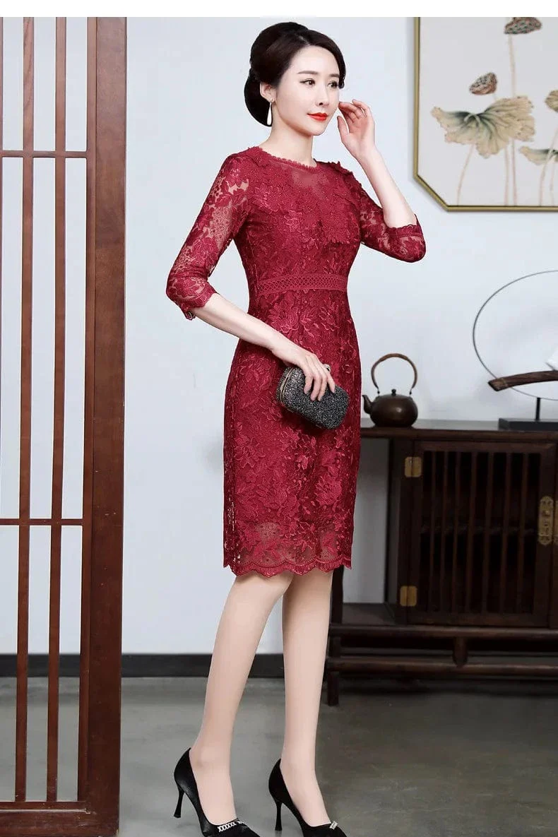 Robe En Dentelle Bordeaux