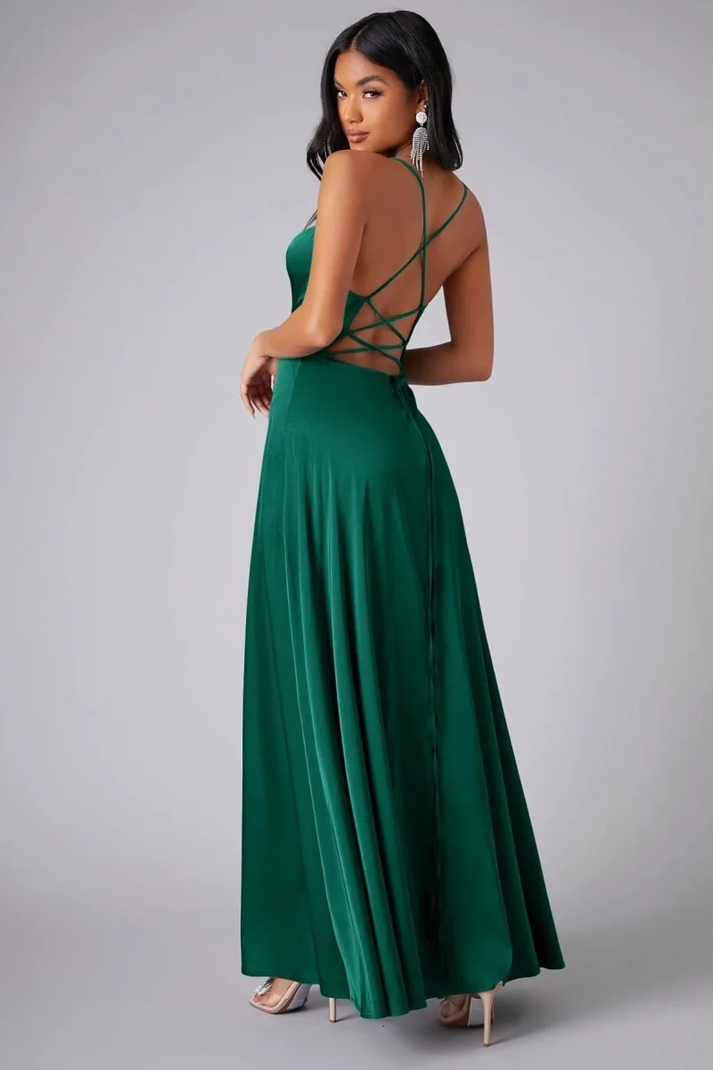 Robe en Satin Vert Sapin – Image 3