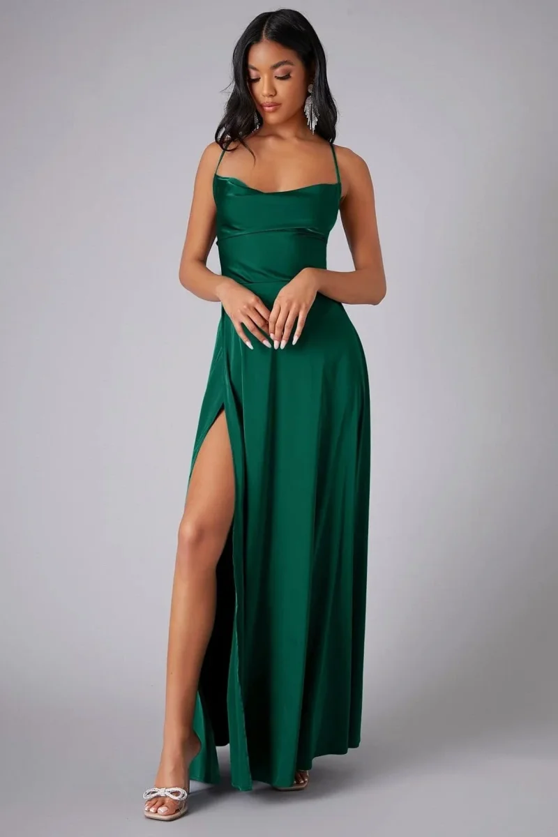 Robe en Satin Vert Sapin – Image 2