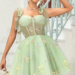 Robe Fleurie Vert D'Eau
