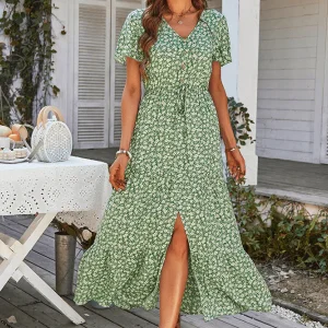Robe Fleurie Vert Sauge