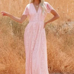 Robe Longue Boheme Rose Poudré