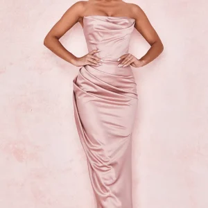 Robe Longue Bustier Rose Poudré