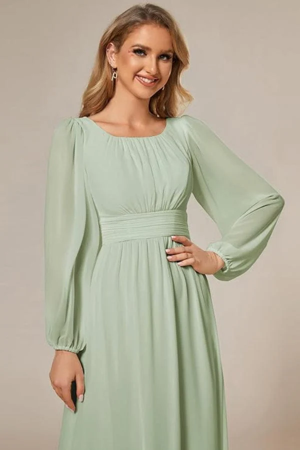 Robe Longue de Demoiselle D'Honneur Vert Sauge – Image 4