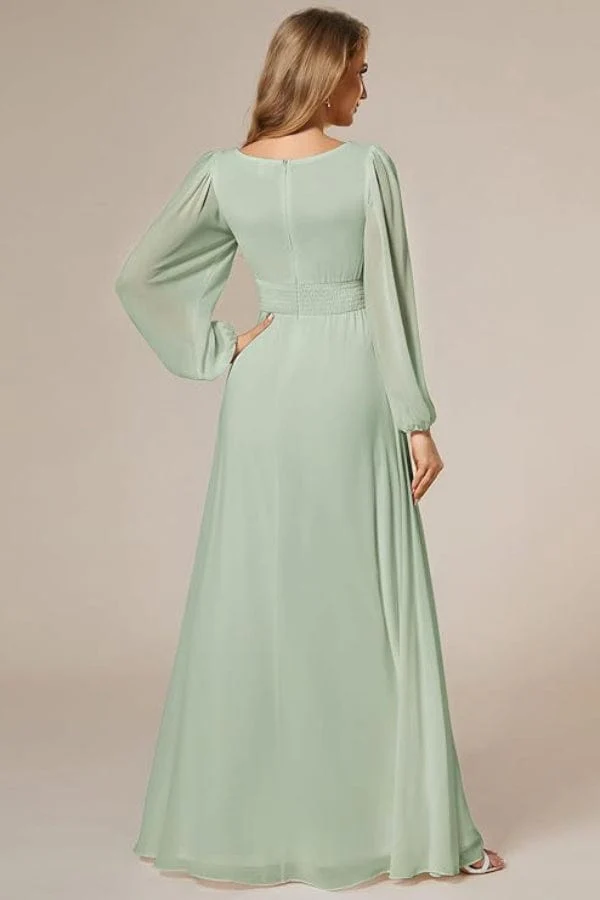 Robe Longue de Demoiselle D'Honneur Vert Sauge – Image 3