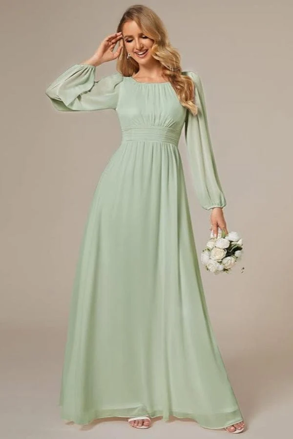 Robe Longue de Demoiselle D'Honneur Vert Sauge