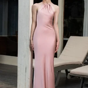 Robe Longue Satin Rose Poudré