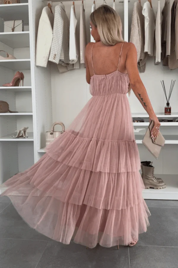 Robe Longue Tulle Rose Pale – Image 4