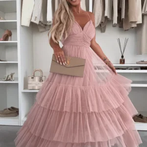 Robe Longue Tulle Rose Pale