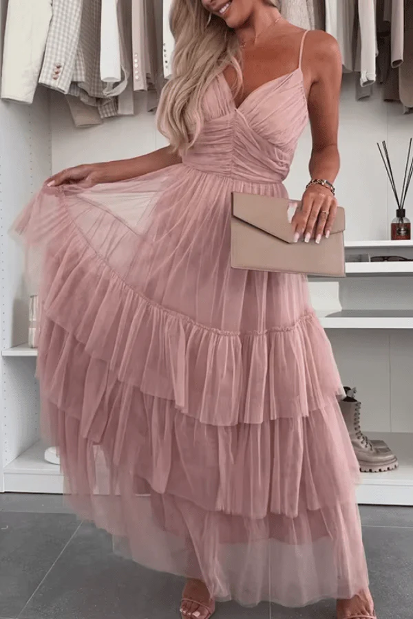 Robe Longue Tulle Rose Pale – Image 3