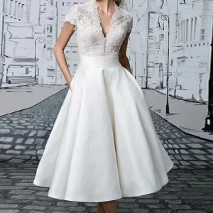 Robe mariage civil mi longue blanche