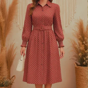 Robe rétro terracotta à pois